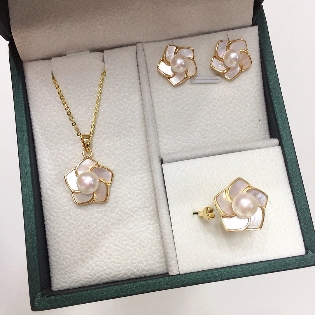 ZHBORUINI Freshwater Pearl Jewelry Set with Windmill Design Earrings Rings Pendants Natural Seashells 2025 New Collection Gift 6