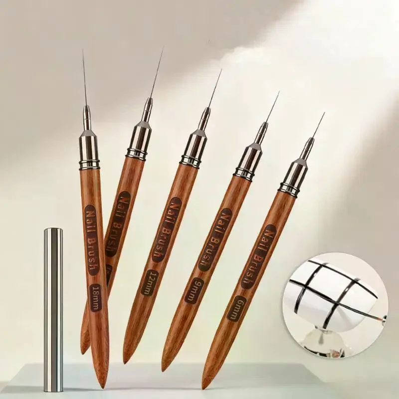 Pennello per Unghie con Manico in Legno, Pennello per Nail Art in Gel, Pennello per Disegno Linee e Fiori, Penna per Gel UV, Strumento per Manicure Professionale