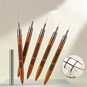 Pennello per Unghie con Manico in Legno, Pennello per Nail Art in Gel, Pennello per Disegno Linee e Fiori, Penna per Gel UV, Strumento per Manicure Professionale