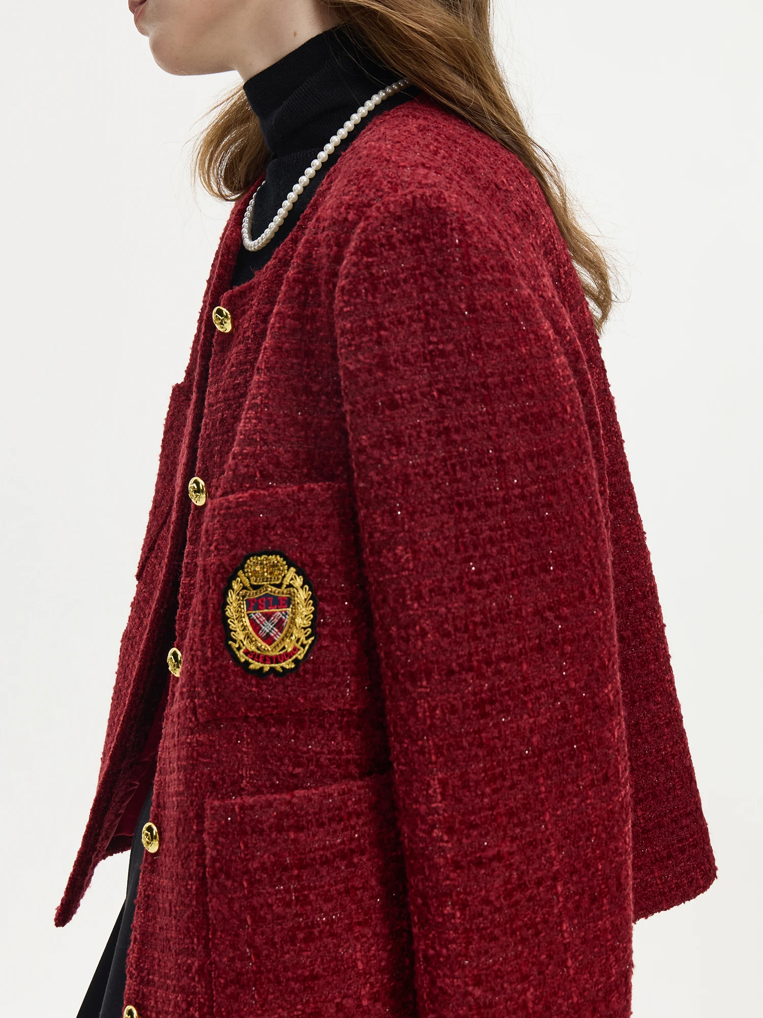 FSLE Office Lady Wool Academy Short Coat 2024 Winter New Light Commuter Embroidered Coat Casual Loose 24FS14263 2