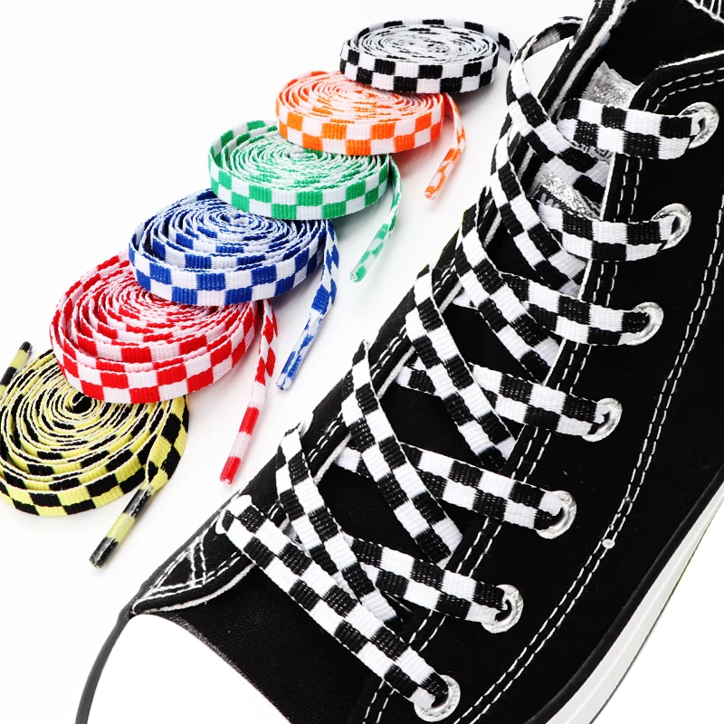 Lacci a griglia a scacchi per scarpe Lacci piatti scozzesi bianchi e neri Sneakers Lacci Donna Uomo Lacci per scarpe Shoestring 1_voghion.com