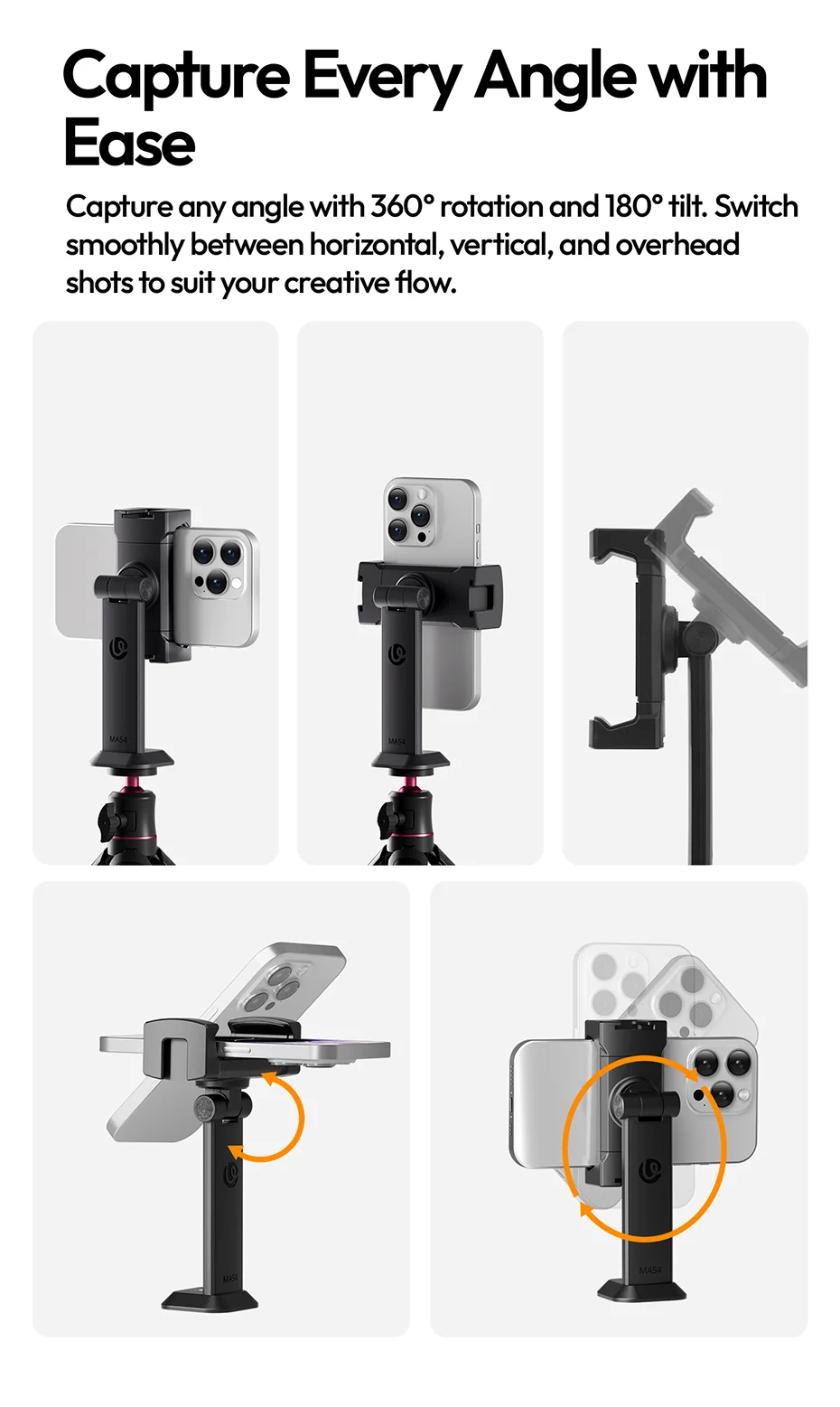 Phone Holder Rotatable Phone Clip with 1/4' Screw Hole & Uka Base Clamp 60-105MM