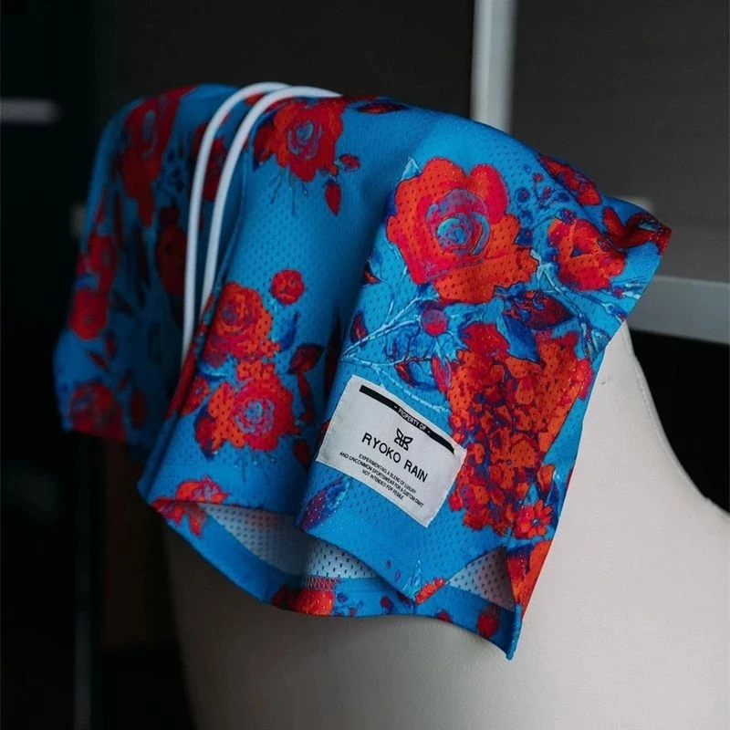 RYOKO RAIN New summer men's shorts men and women's fashion beach seaside casual pants mesh sports quick-drying quarter pants