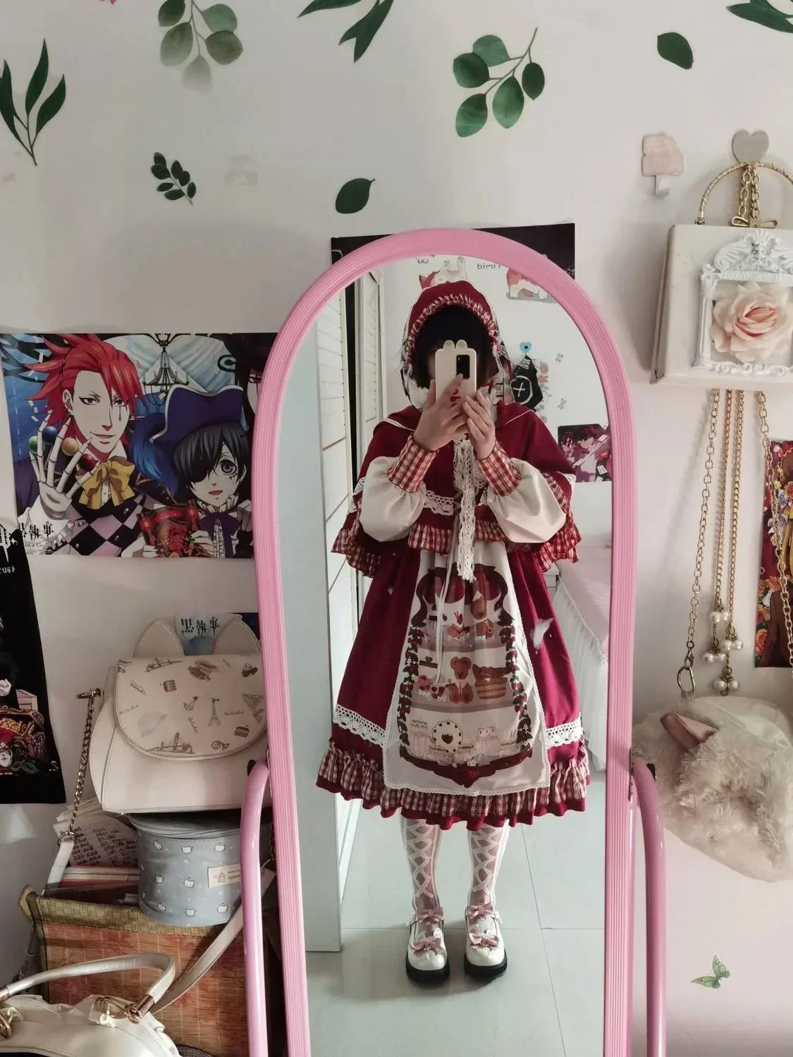 Lolita Dress Full Set Berry Girl OP Little Red Hat Cloak Long Sleeve Dress Lolita Summer