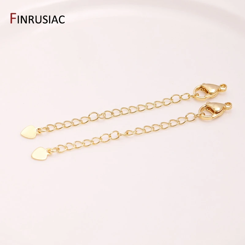 14K 골드 도금 황동 하트 랍스터 걸쇠 DIY 팔찌 목걸이 확장 체인 테일 익스텐더 체인 쥬얼리 만들기 용품