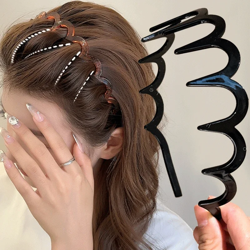 3-Pack Zig Zag Headbands For Women | High Cranium Design With Plastic Teeth | Pearl-Look, Brown/Red/Black