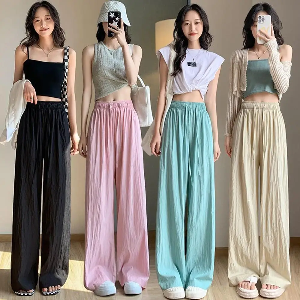 Women’s ice silk high waist wide leg loose summer trousers 005