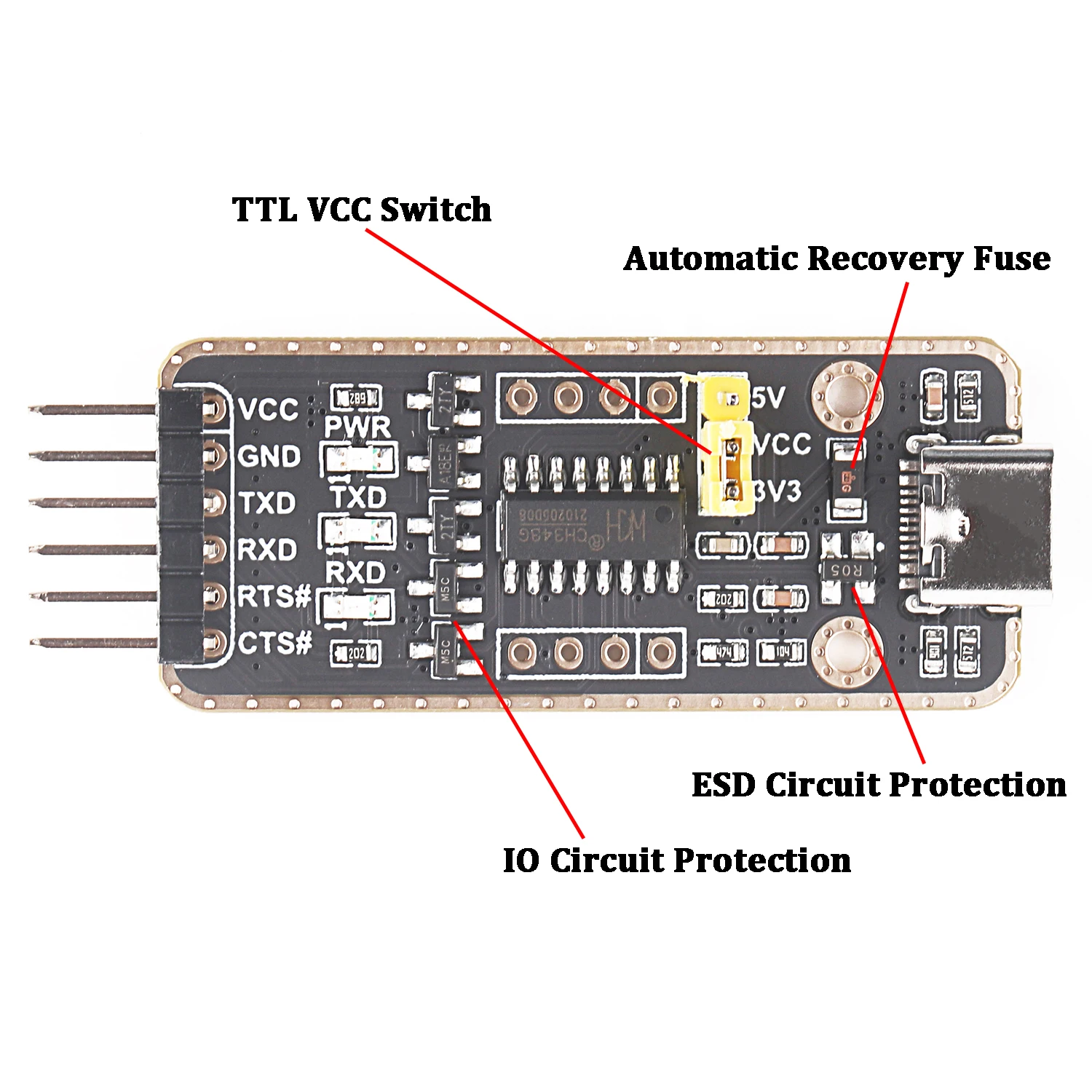 USB Type C TypeC USBC Female to TTL Serial Converter Dupont 3.3V 5V FTDI Board Mudel Cable 6 Pins 6P Uart Aadpter