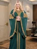 Party Dresses for Women Abaya Muslim Caftan 2 Piece Set Eid Flare Sleeves Robe Embroidered Gold Lace Dress Suit Jalabiya Ramadan 1