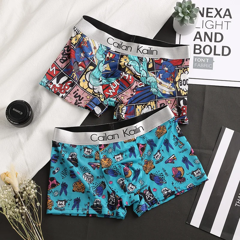 

Ice Silk Boxer Shorts Summer Cool Printed Shorts Breathable Thin Men's Underwear Manufacturers Wholesale Cotton Nylon Spandex