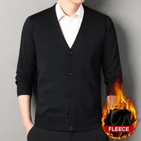 Mens Autumn Clothes Fleece Cardigan Jacket Knitted Sweater Outwear V-neck Fashion Cardigans Warm Men's Top 2
