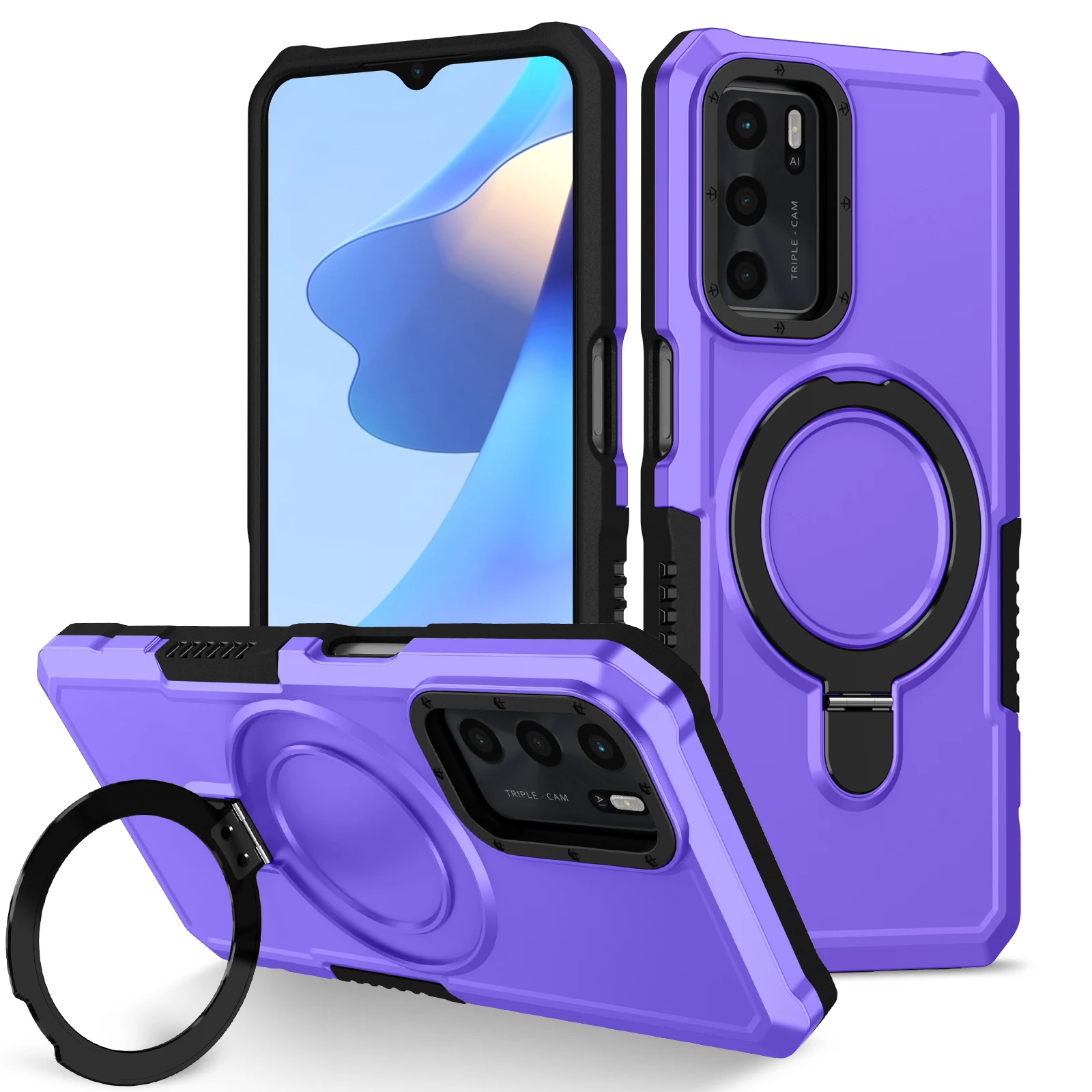 Shockproof Armor Ring Stand Case with Enhanced Durability and Versatile Design