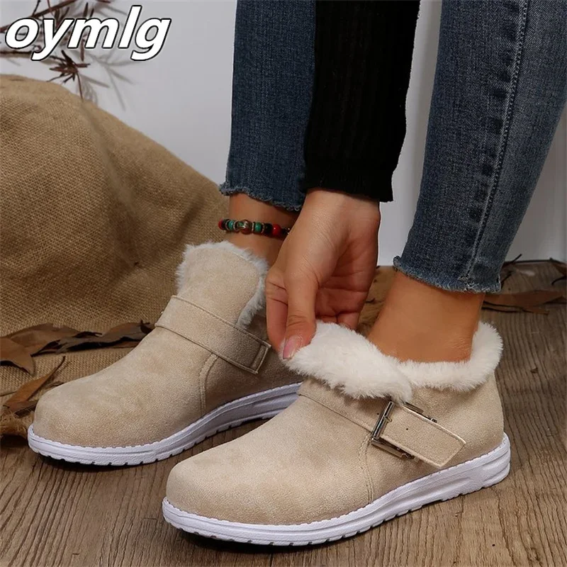 2024Snow Boots Women's Winter New Thickened Cotton Boots Flat Bottom and Plush Shoes Women's Large Cotton Shoes Warm Short Boots