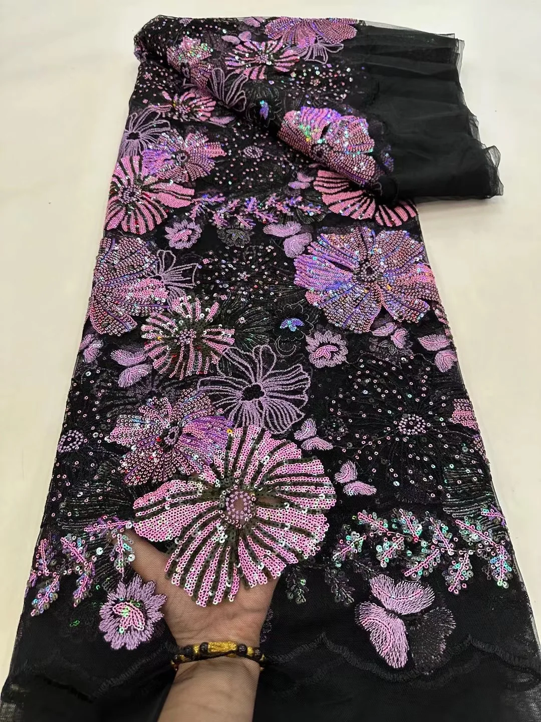 

Африканская кружевная ткань с блестками, высококачественная фототкань, французская тюлевая кружевная ткань для свадебной вечеринки, HRF5849