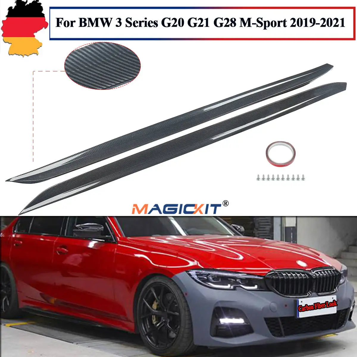 MagicKit FOR BMW 3 SERIES G20 M PERFORMANCE SIDE SKIRT EXTENSIONS LIP BLADE  CARBON LOOK - AliExpress