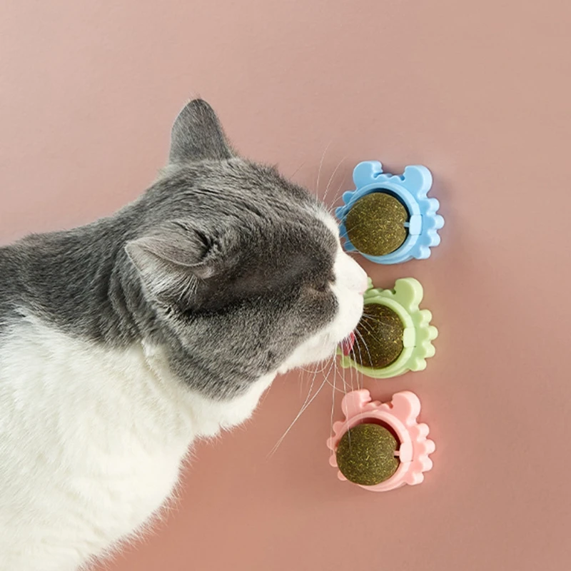New Crab Catnip Ball Pure Natural Mint Leaf Rotating Interactive Cat Toy Self-Adhesive Catnip Teeth Cleaning Edible Ball