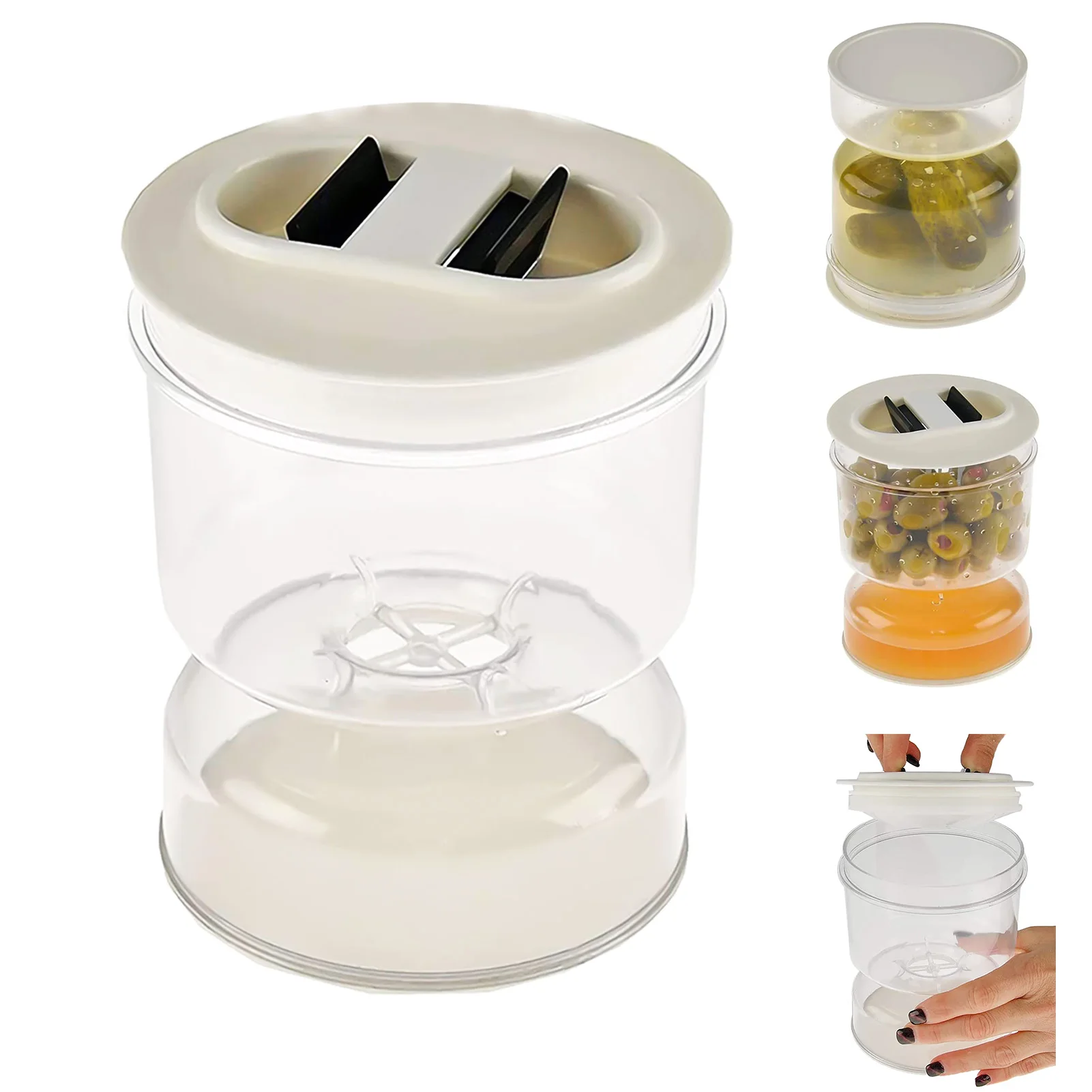 Hourglass Jar Pickle Can Wet and Dry Separator Food Storage Container Kitchen Fermentation Kit with Strainer Flip Airtight Lid 5