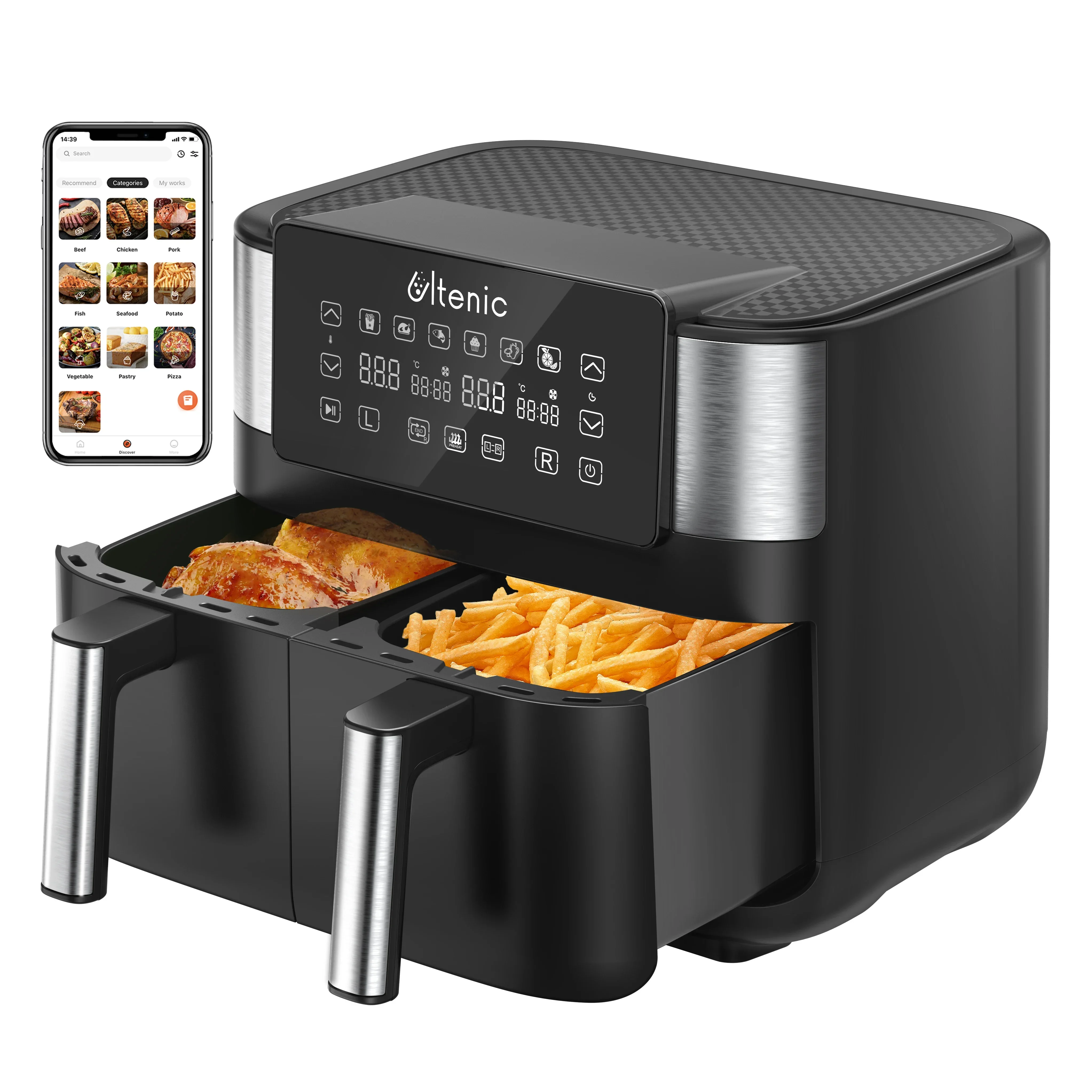 Ultenic K20 double baskets air fryer, 1500W high power, 8L large capacity  with 100 online recipes and non-stick basket - AliExpress