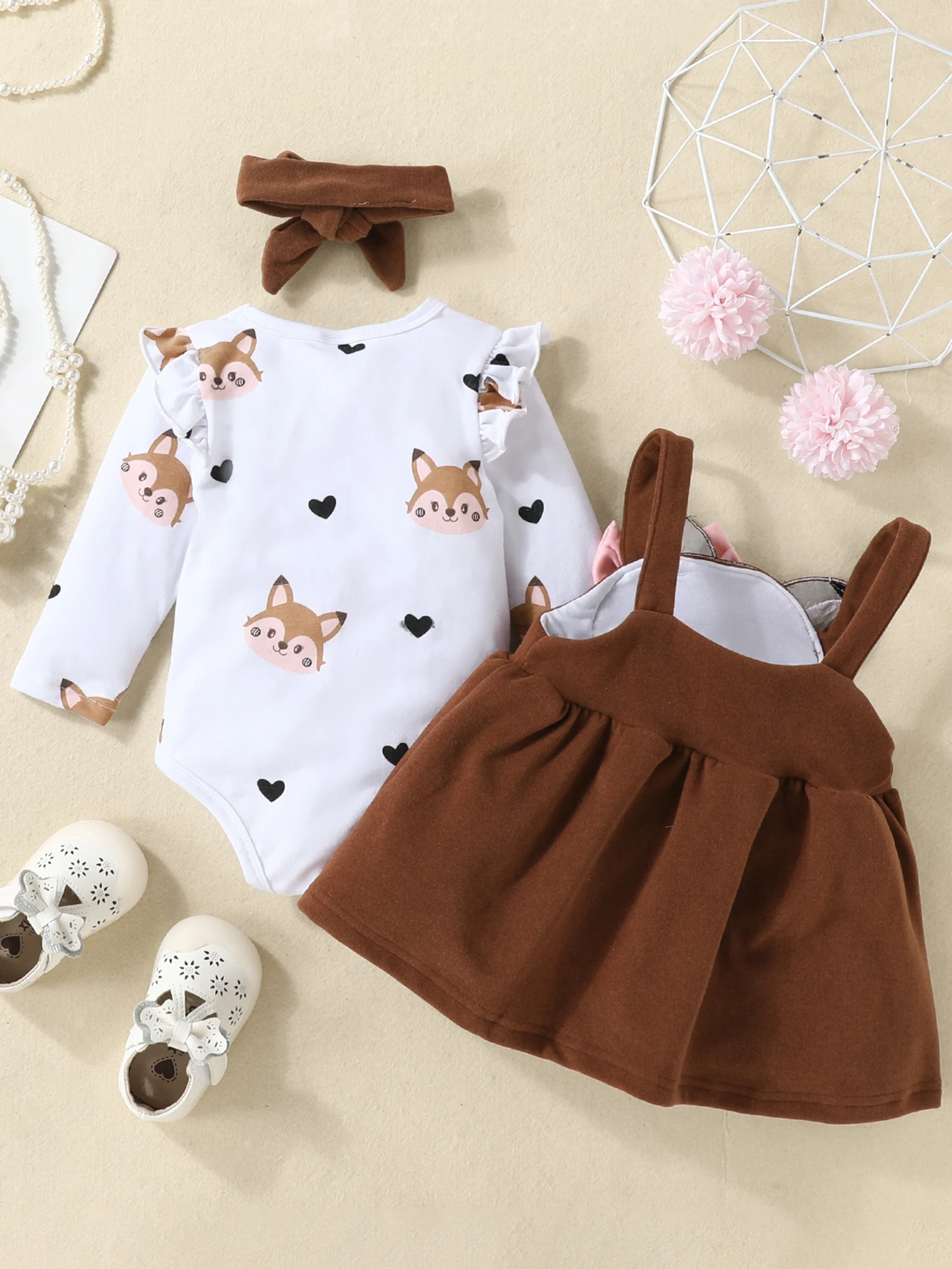 Kids Clothes Set Baby Girl Clothing Set Dcohmch Baby Girls Fall Clothes Cute Squirrel Print Long Sleeves Romper and Suspender Skirt Headband Fall Outfits
