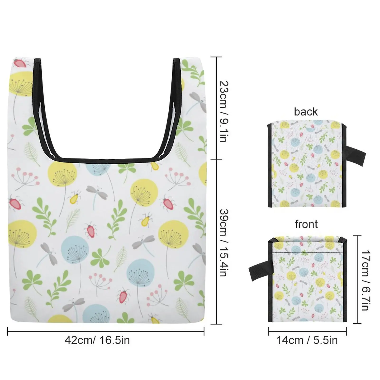Custom Pattern Women Foldable Shopping Handbags Colorful Flower Painting Lightweight Bag Travel Portable Collapsible Bags