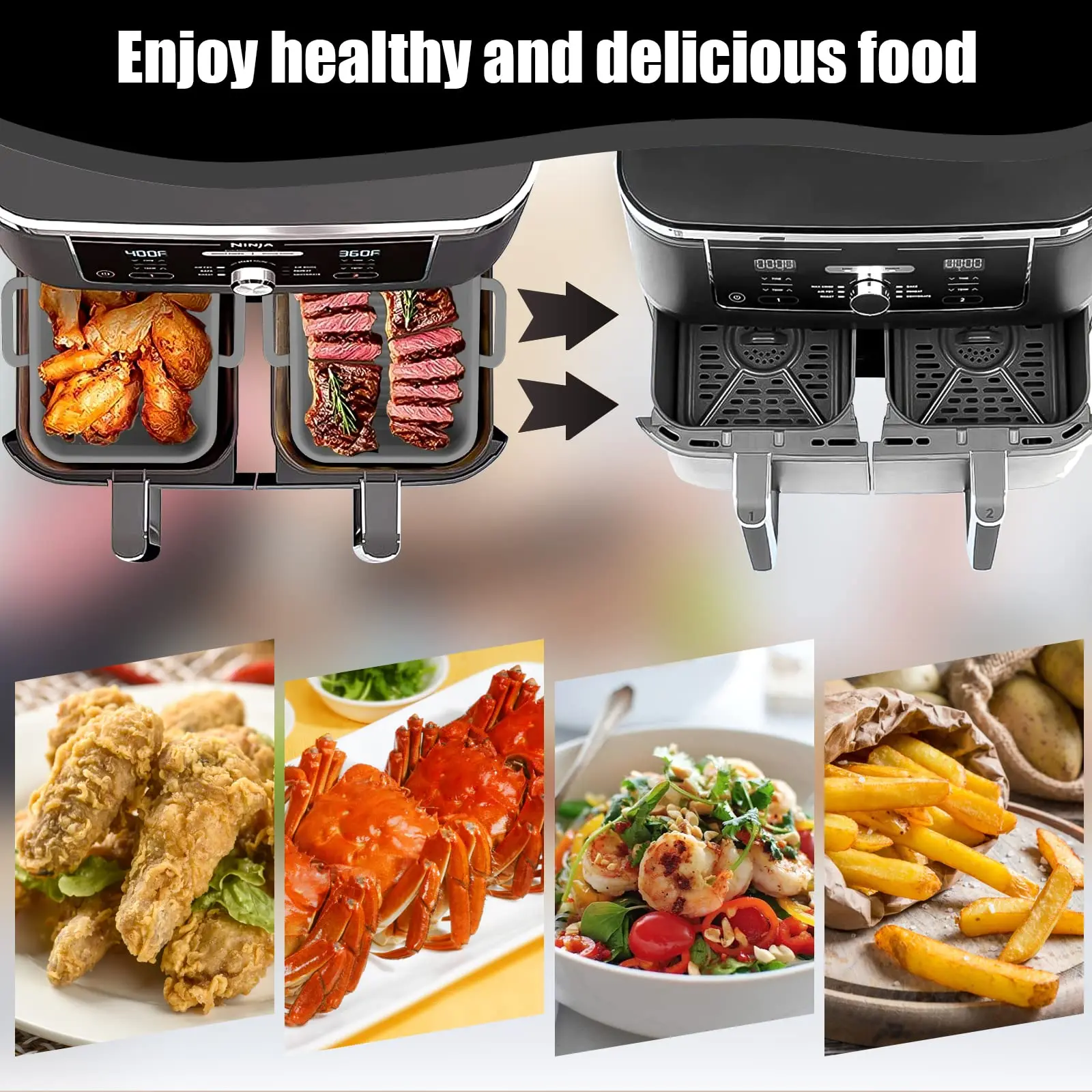 Collapsible Silicone Air Fryer Liners Compatible with 8 QT Ninja