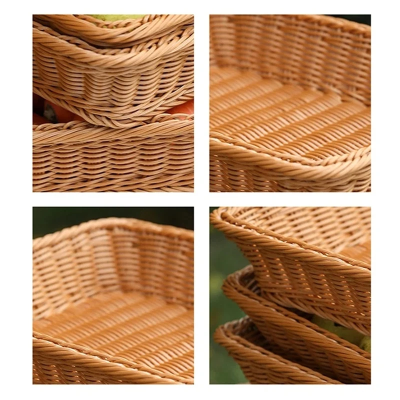 Handmade Rattans Work Storage Trays Fruit Vegetables Bread Baskets Restaurant Serving Tabletop Display Baskets