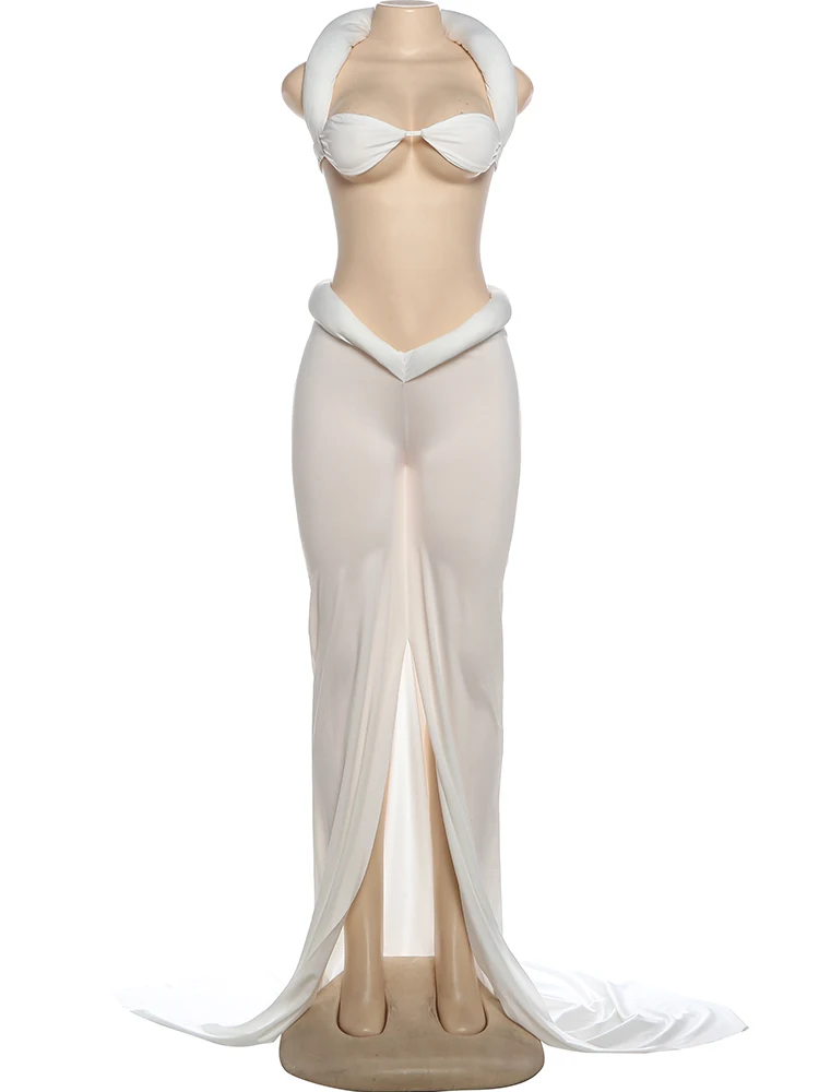 Nibber Fashion Sexy 2-Piece Set Women Halter Low-Neck Backless Vest+Fluffy Elastic v-Waistb Split Shorts Skirts Midnight Suits