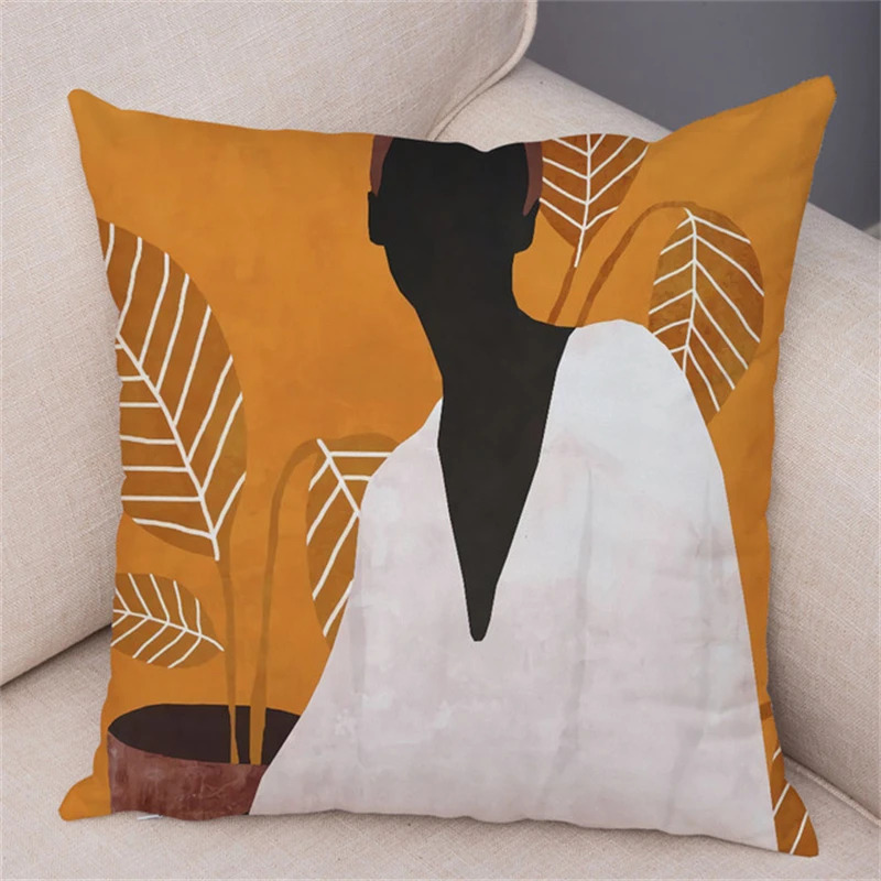 45*45CM African Girl Vacation Style Print Pillowcase Geometric Charm Feminine Cushion Cover For Sofa Car Home Pillowcase 2022 