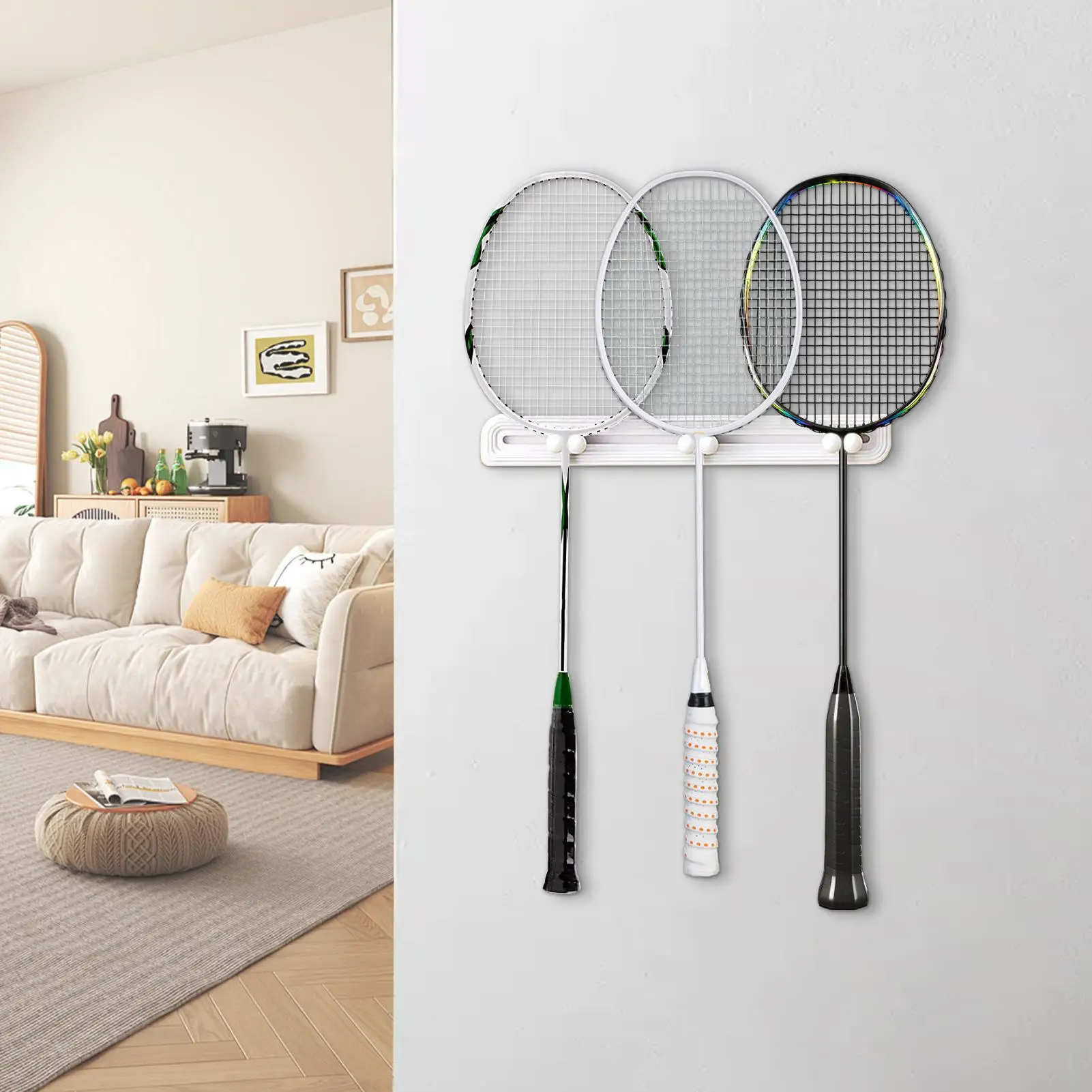Tennis Racket Wall Mount Racket Storage Rack Wall-Mounted Sports Equipment Organizer Sliding Hook For Display Home Gym Community