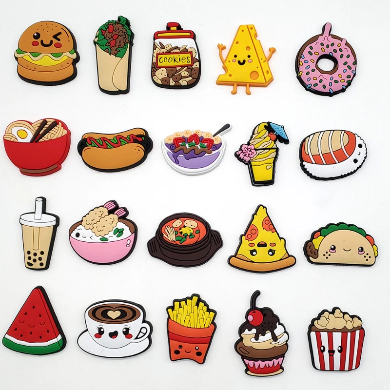 Niedliche Kawaii Essens-Schuh-Charms Set, Cartoon Burger Pizza Boba Schuh-Accessoires, PVC-Clog-Dekorationen für Sandalen, Partygeschenke – Detail 6