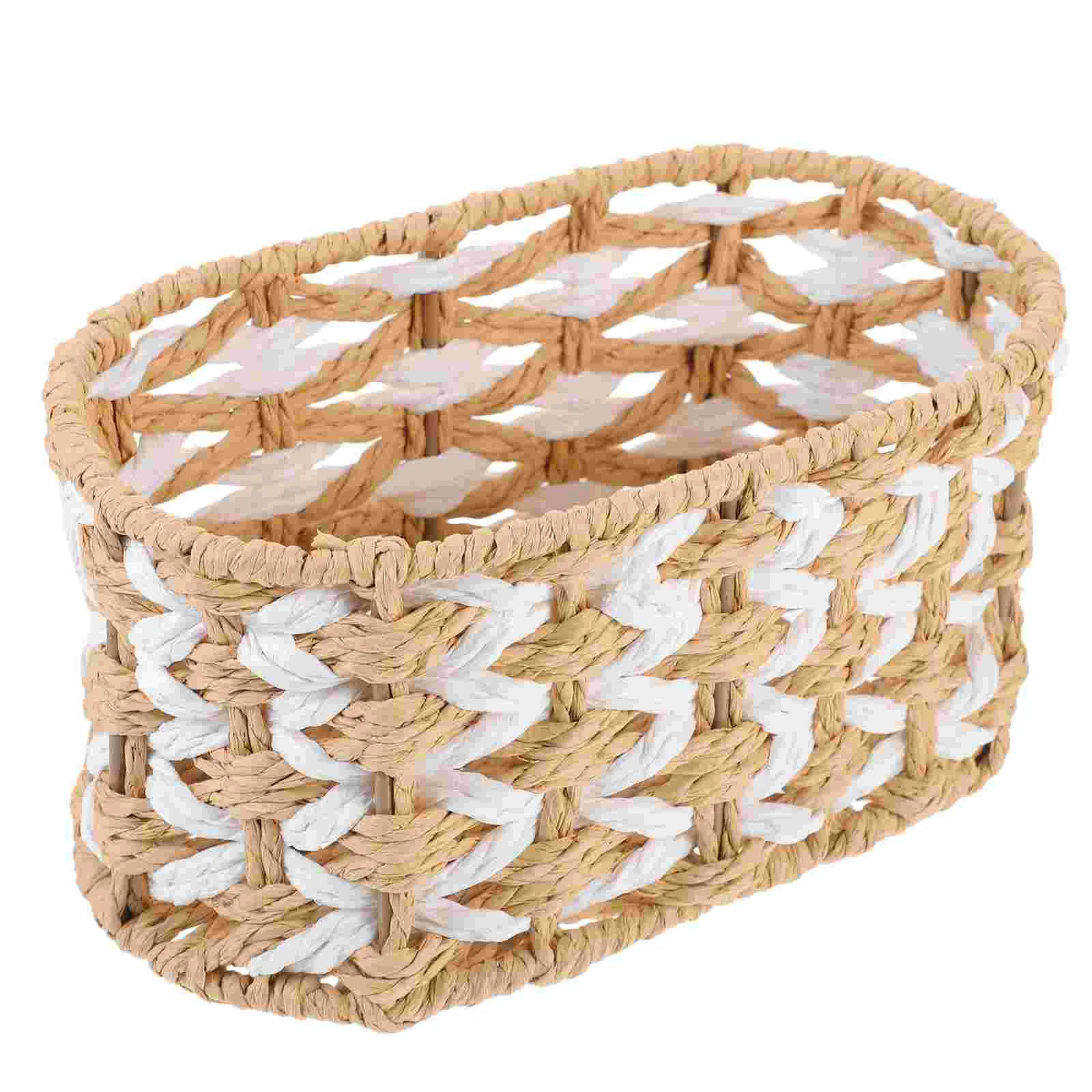 

Storage Basket Woven Sundries Holder Cutlery Rack Organizer for Bedroom Paper Table