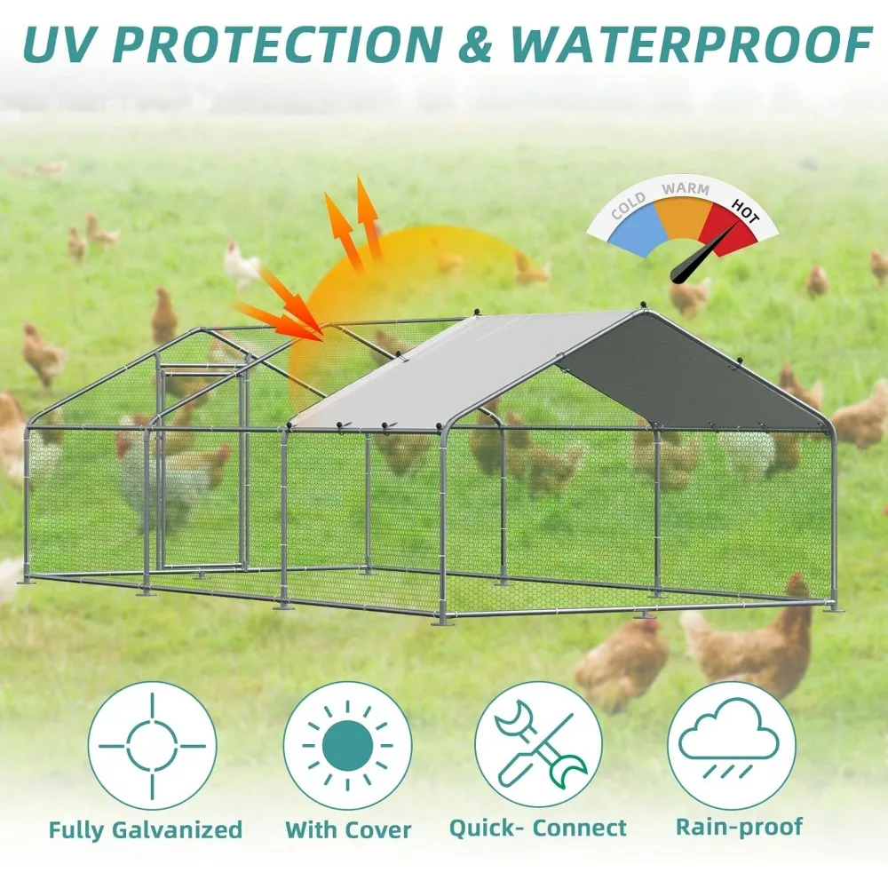 Large Metal Chicken Coop Run, Walk-in Enclosure Poultry Hen Run House, Spire Shaped Chicken Pen with Waterproof &Anti-UV Cover 5