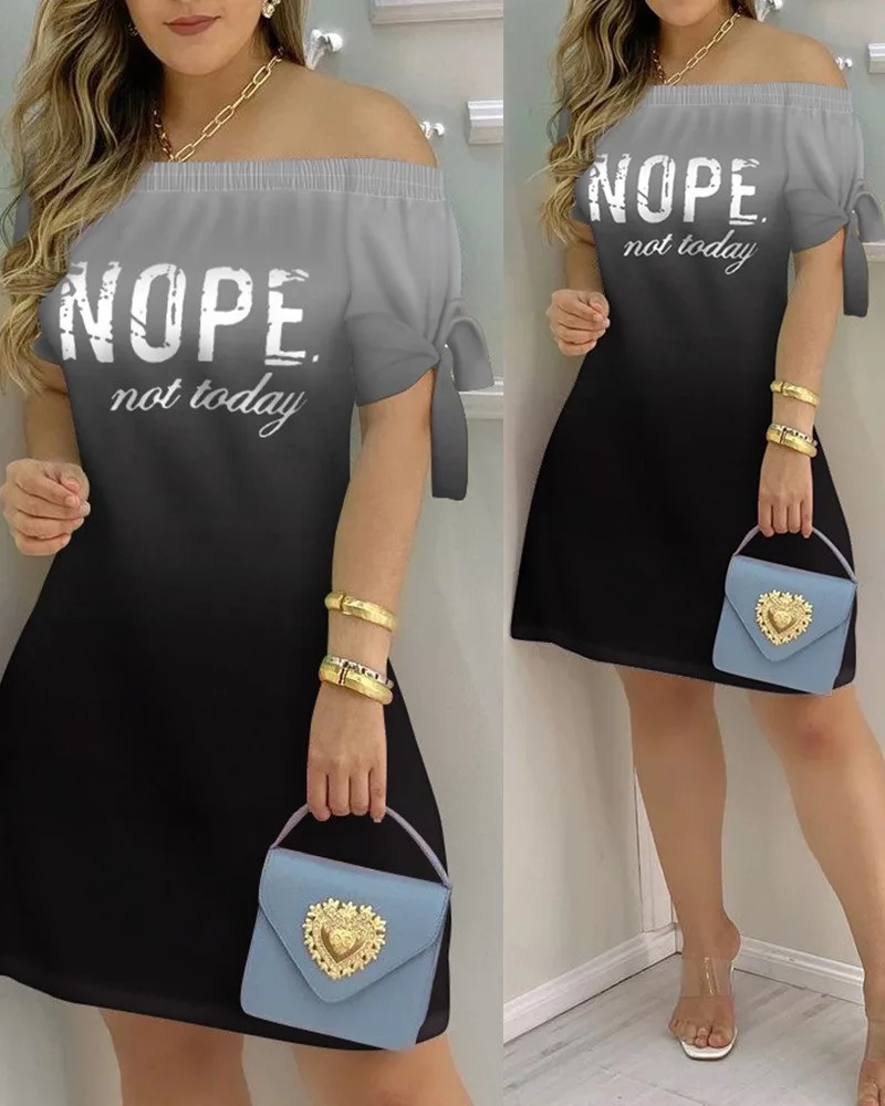 Vestido Estampado Sexy A La Moda Para Mujer, Vestido Acampanado De Manga Corta Con Hombros Descubiertos, Minivestidos Con Hombros Descubiertos Para Mujer - details 7