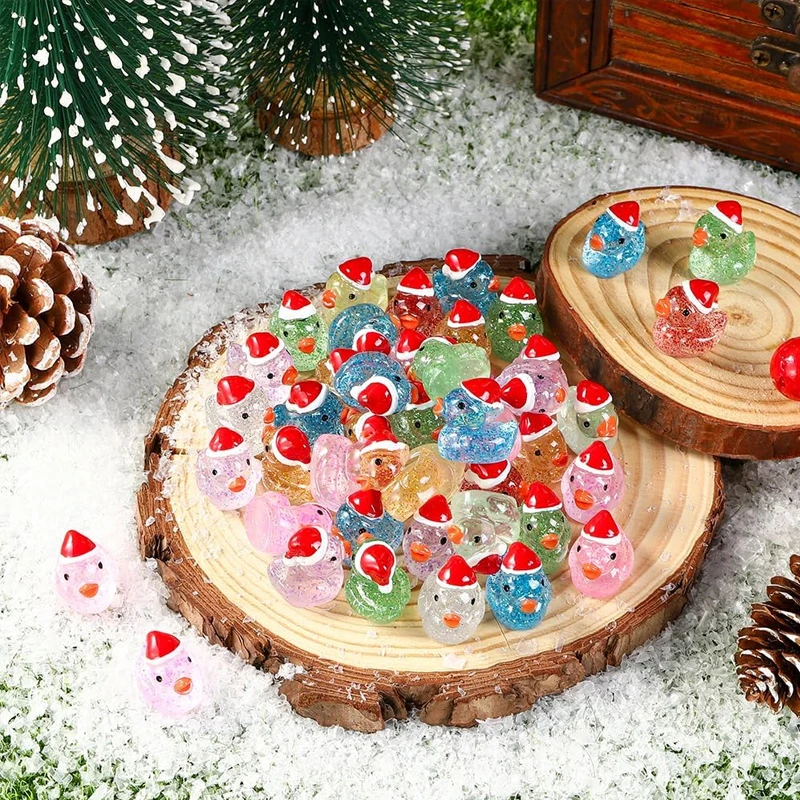 20Pcs Tiny Christmas Ducks Mini Resin Ducks Miniature Ornaments For Slime, Dollh