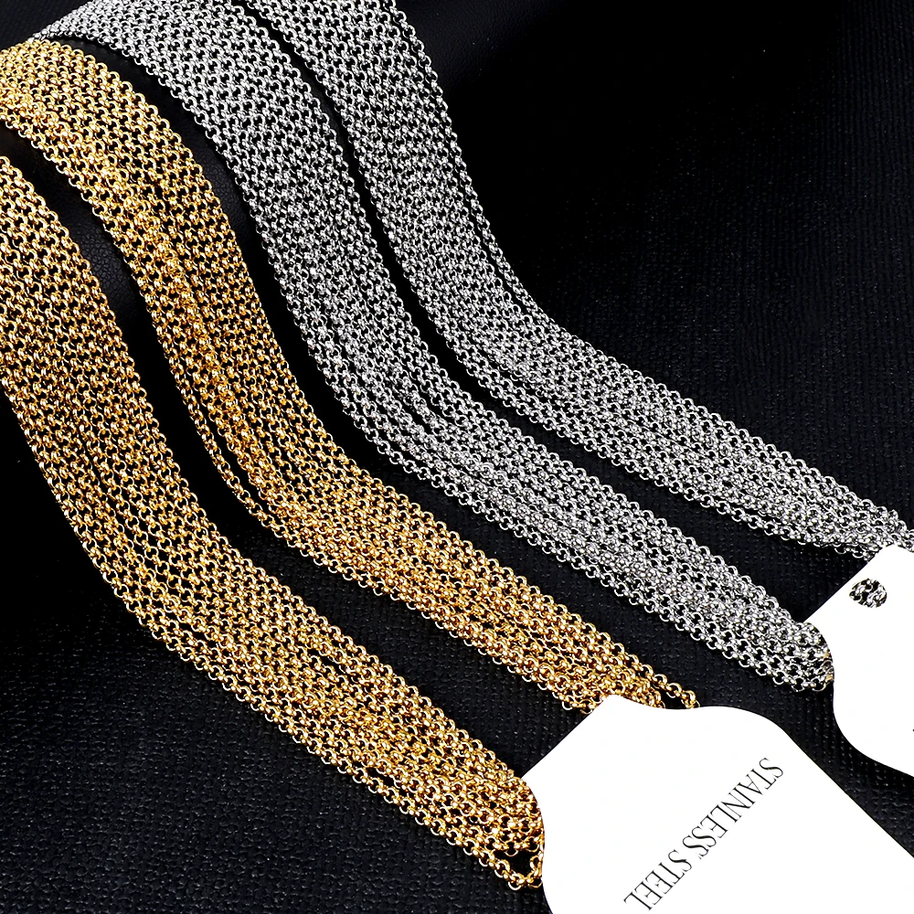 10Pcs/Lot 2MM Stainless Steel Round Box Link Chain Necklace for Women Men Choker Jewelry 45-60cm