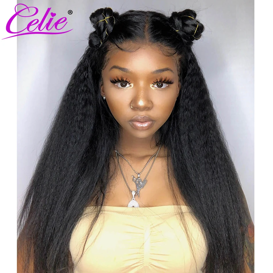 Celie Yaki 360 Glueless Lace Frontal Wig Invisible-Drawstring 200 Density Pre Plucked Kinky Straight Human Hair Lace Wigs lace front wig human hair wigs 360 lace wig