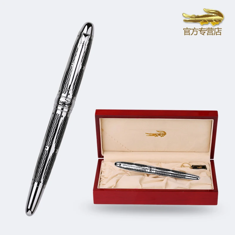 Crocodile 567 Exquisite Metal Fine Nib 0.5mm Fountain Pen Ripples Pettern Silver & Golden Writing Gift Pen CFP001