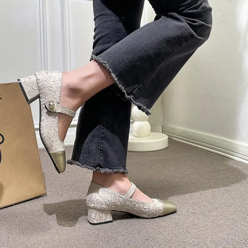 New French Mary Jane Shoes In Spring 2024 Casual Fashion Women's Shoes with Skirt Temperament Single Shoes Medium and Low Heels