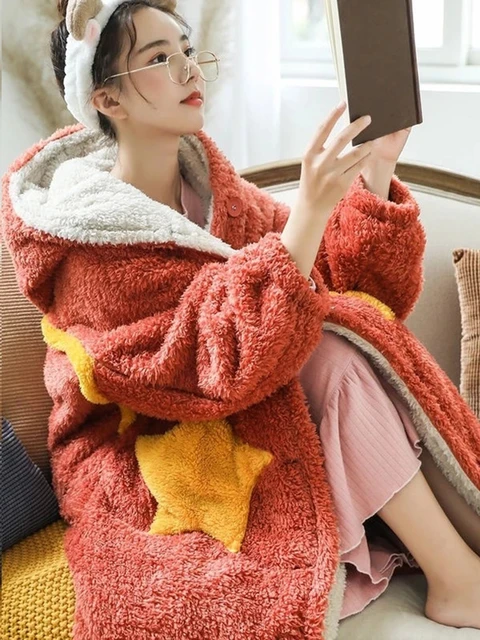 Suéter con capucha para mujer, manta polar de gran tamaño con