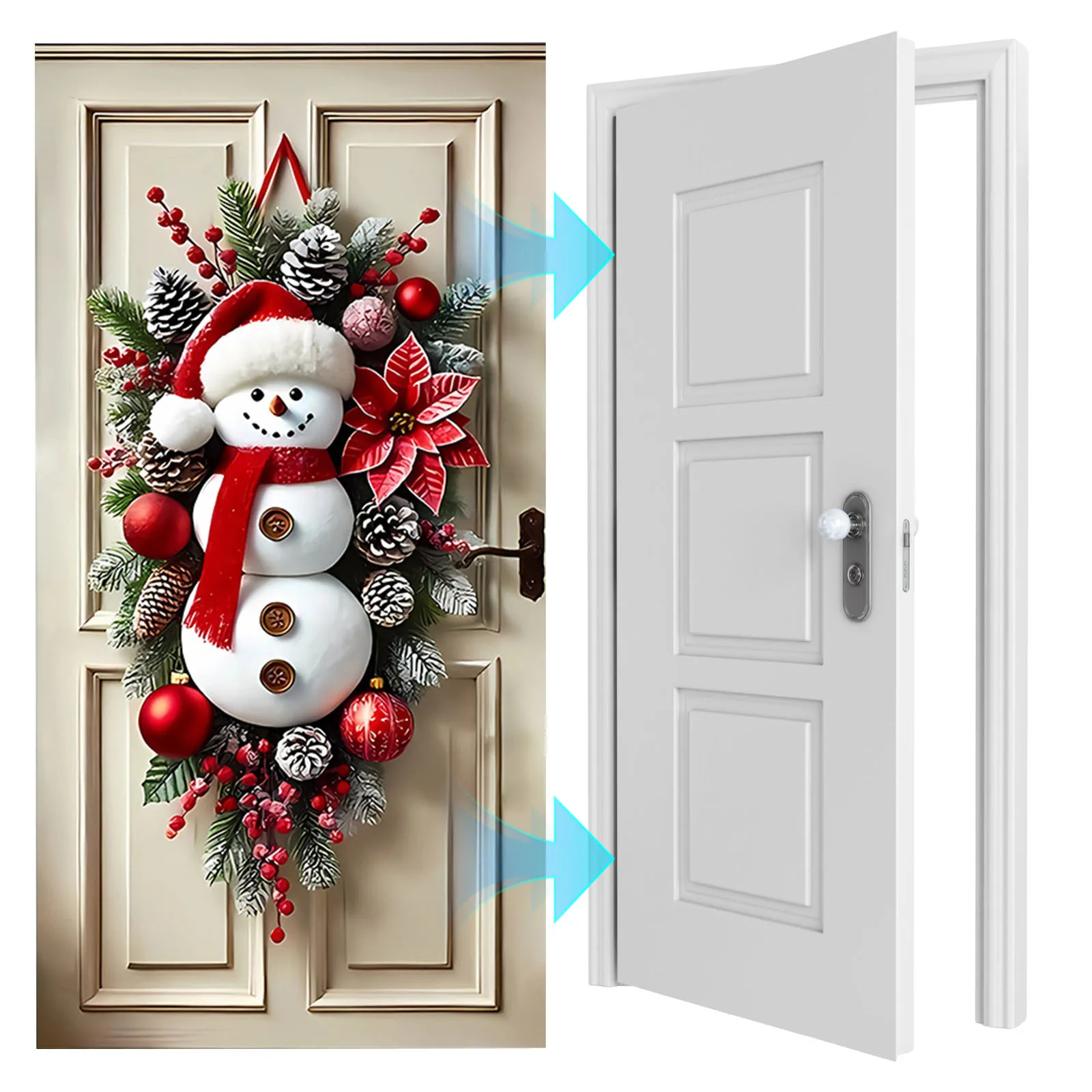 Winter Theme Snowman Lining For Christmas Door Wreath Xmas Door Cover Outdoor Garden Front Door Decoration Banner Party Supplies