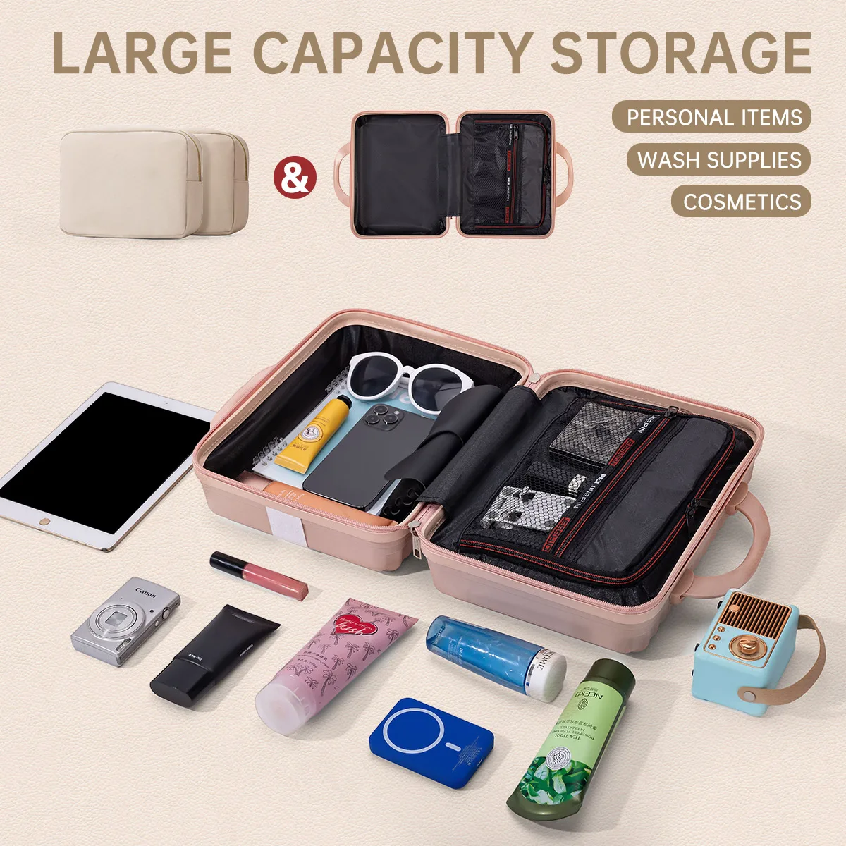 2025 New Password Box 14Inch Portable Cosmetic Case Small Luggage Women's Accompanying Gift Cosmetic Bag Storage Box