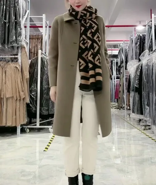 

Autumn Winter Elegant Wool Coat for Women Turn Down Collar Single-breasted Wool Blend Overcoat Outerwear Coats and Jackets Women