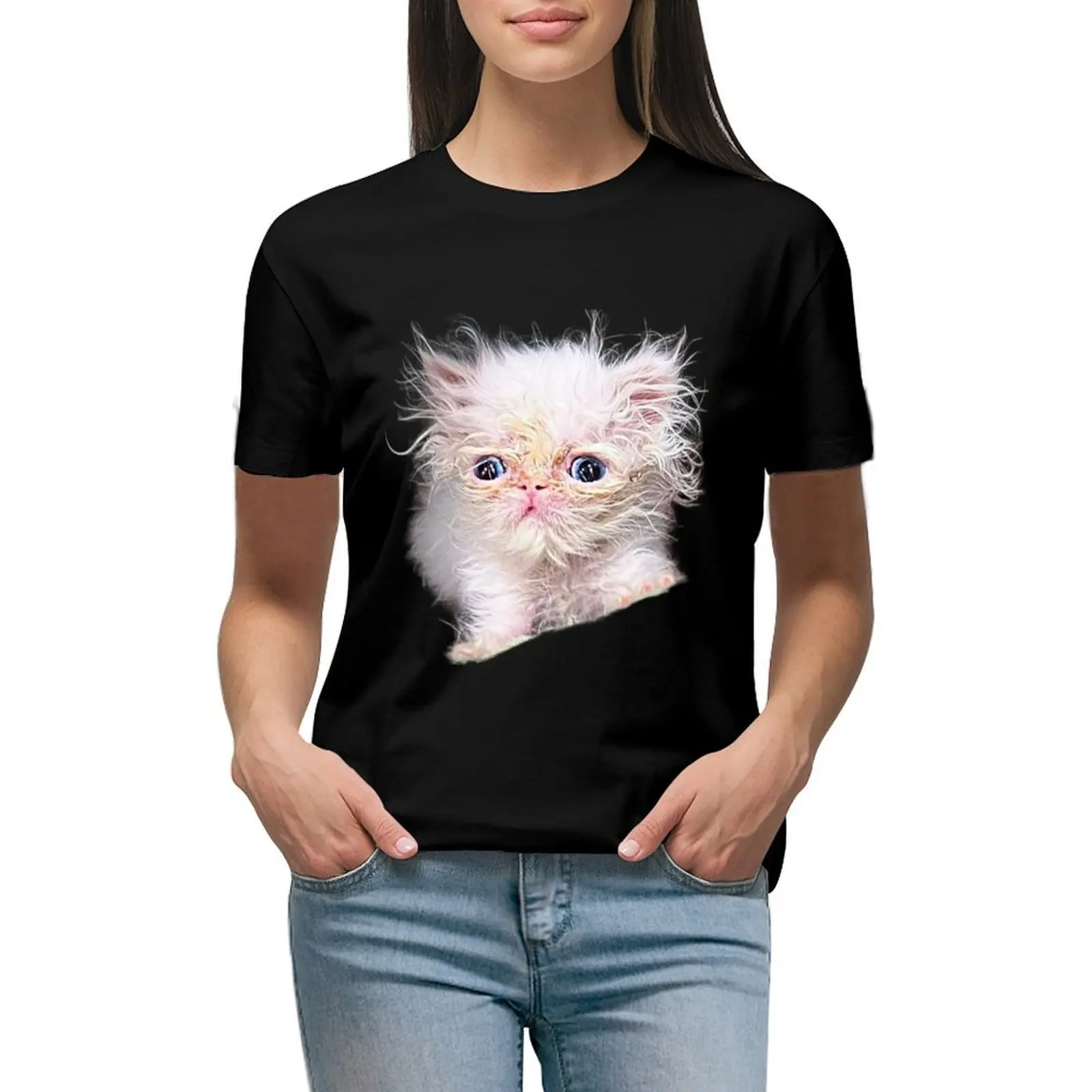 

Wisp Cat T-shirt tees summer top Female clothing black t-shirts for Women