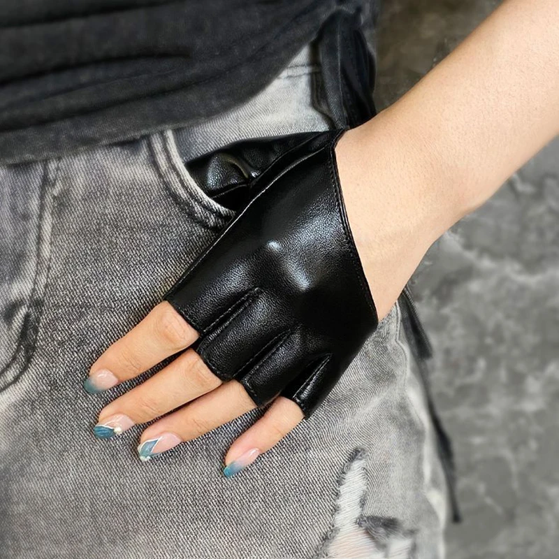 Pu Leather Fingerless Gloves For Goth Punk Rock Lolita Harajuku Stage Performance Party Women Cosplay