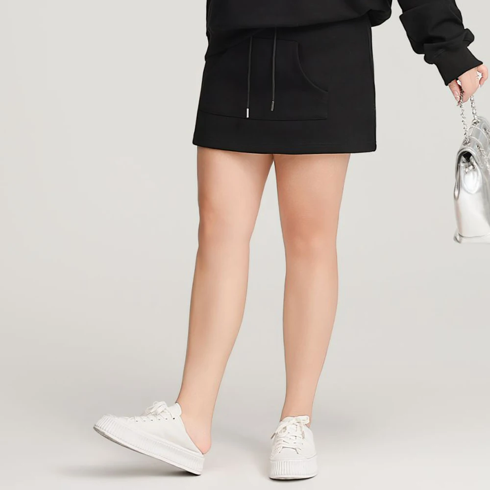 Good Quality Terry Drawstring Casual Mini Skirt Women's Plus Size Elastic Waist Stretchy Short Skirt For Spring Summer