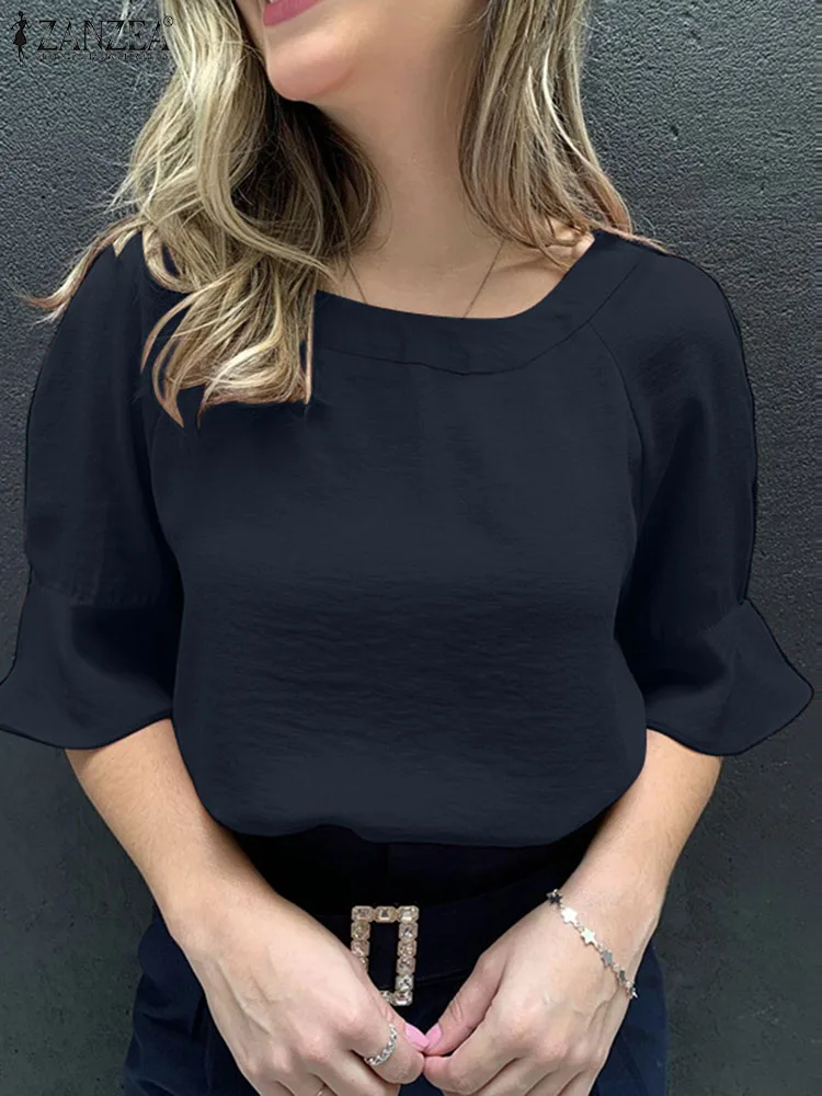Elegant Women Half Sleeve Blouse Summer Ruffles Shirt ZANZEA Fashion Casual Solid Work OL Blusas Female Party Tunic Tops Chemise