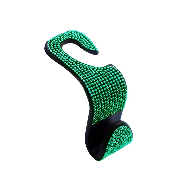 Rhinestone Car Seat Back Hook Bling Diamond Hanger Auto Back Universal Headrest Mount Storage Holder Car Interior Accessories Green