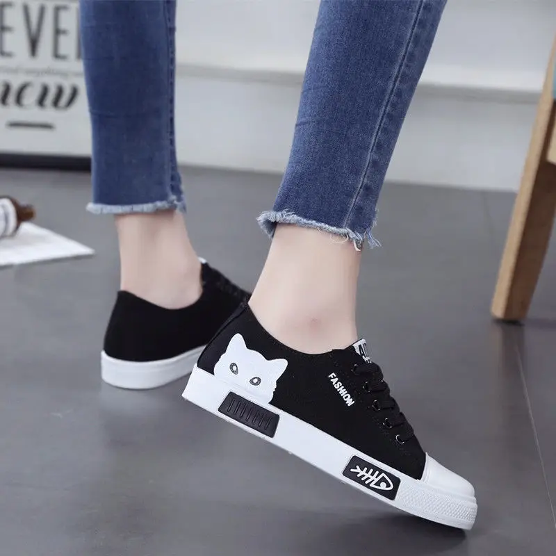 Vrouwen Schoenen 2022 Lente Cartoon Kat Vrouwen Casual Schoenen Comfortabele Platte Vulcaniseer Schoenen Vrouwen Sneakers Wit Schoenen