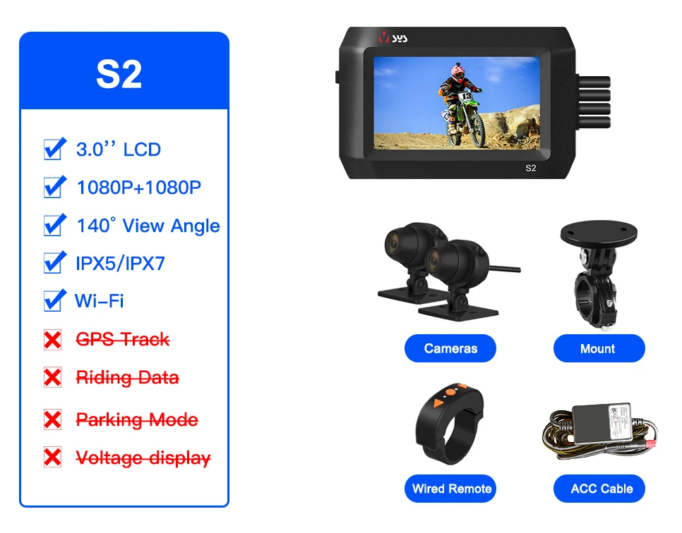 Motorcycle DVR Dash Cam S2F 1080P+1080P 3.0'' LCD Waterproof Front & Rear View Dual Camera Recorder Parking Mode Voltmeter GPS car dvr DVR/Dash Cameras