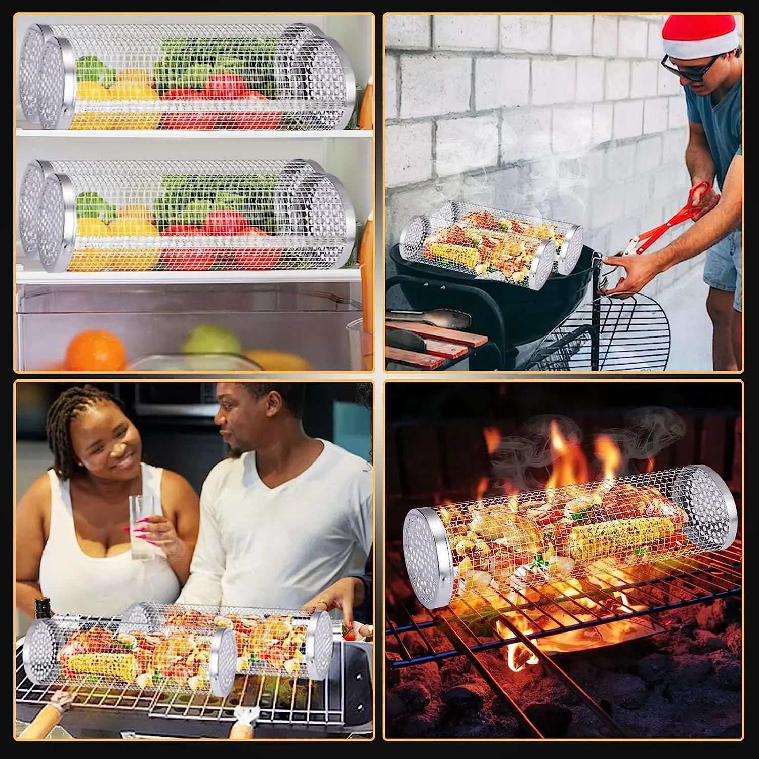 Cestino Grigliare Rotante In Acciaio Inox - Per Verdure, Pesce E Patate - Ideale Per Campeggio E Picnic - Foto 4